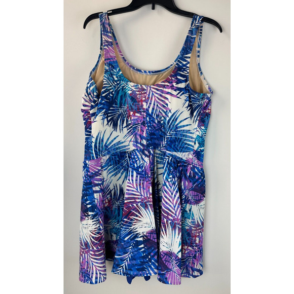 Swimsuits For All Side-Slit Swim Dress Multi Color Leaves Women's Plus Size 22 - Picture 9 of 9